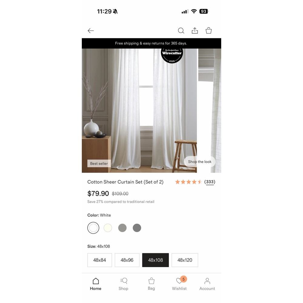 NEW Quince COTTON SHEER Curtain •4 PANELS •48 x 108”• Cotton Curtains WHITE $160 - Picture 5 of 7
